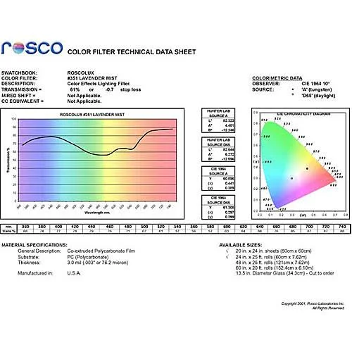 Rosco Roscolux #351 Lavender Mist Filter, 24x22x25& Roll 100003512425