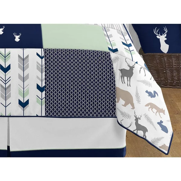 Sweet Jojo Designs 3-Piece Navy Blue, Mint and Grey Woodsy Deer Girls Full/Queen Bedding Set