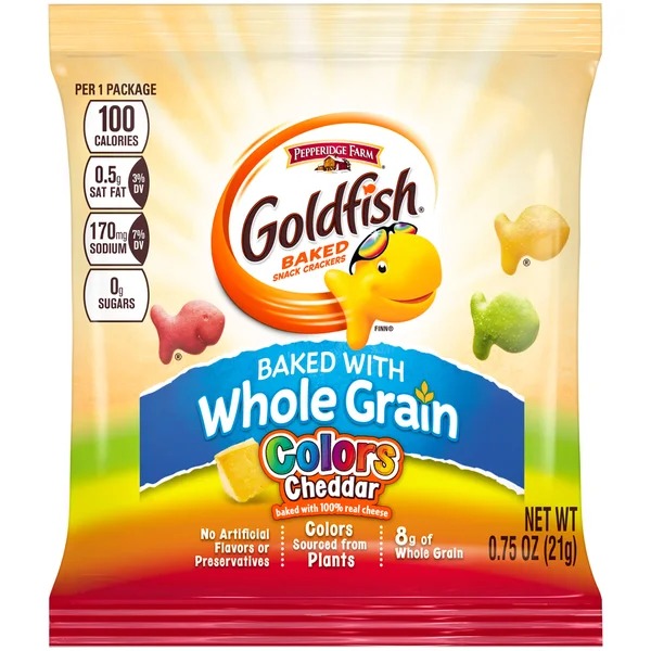 Pepperidge Farm Goldfish Baked With Whole Grain Colors Cheddar Baked Snack Crackers 0.75 Oz. Bag