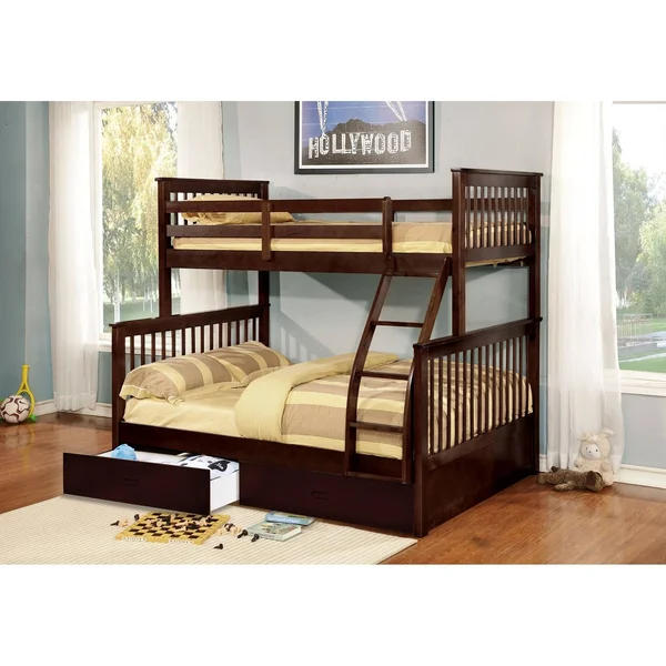 Carthew Convertible Twin Over Full Bunk Bed (Optional Storage or Trundle) - Bed + 2 Drawers - Java