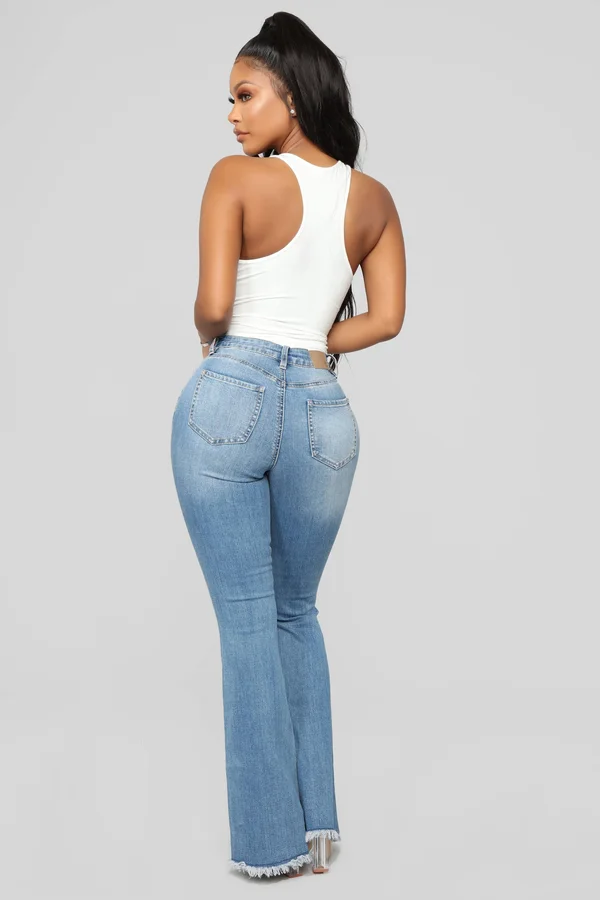 Womens Nothing But The Best Flare Jeans in Medium Blue Wash Size 14 by Fashion Nova