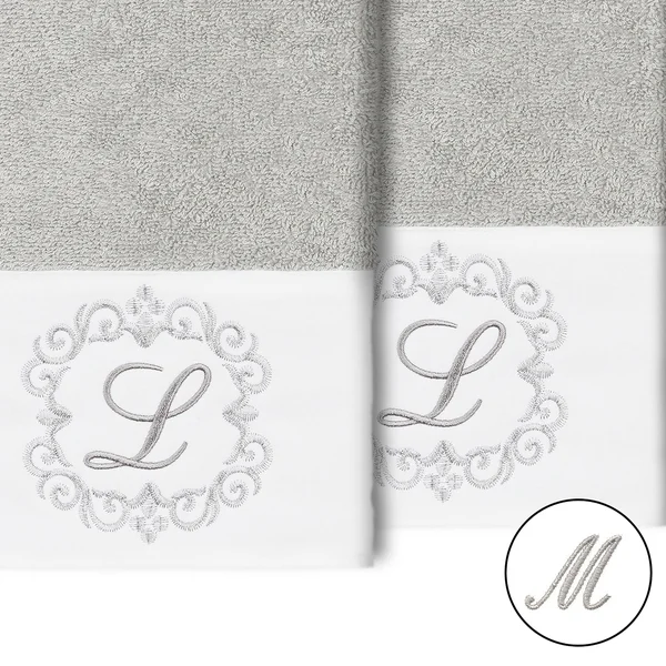 Linum Home Monica 2 Piece Embellished Hand Towel Set - Gray-R
