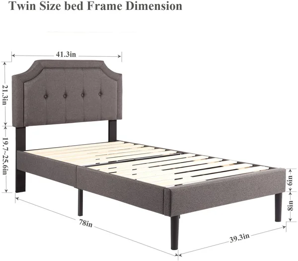 Premium Upholstered Platform Bed Diamond Stitched Panel Headboard, Twin