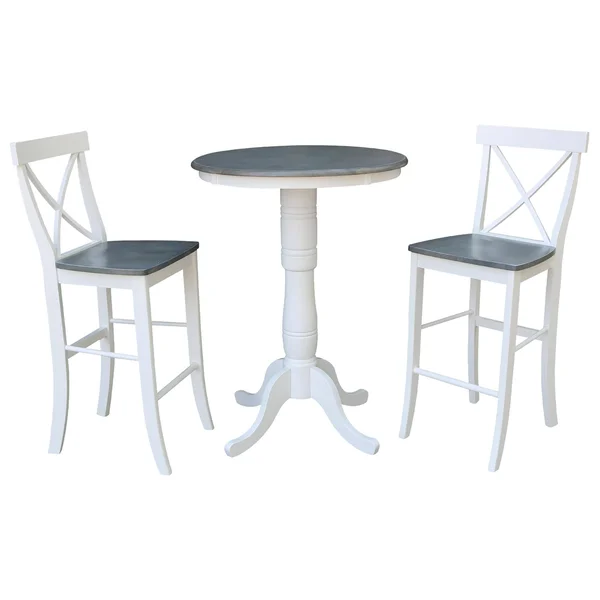International Concepts 30x22 Round Pedestal Bar Height Table with 2 X-Back Bar Height Stools