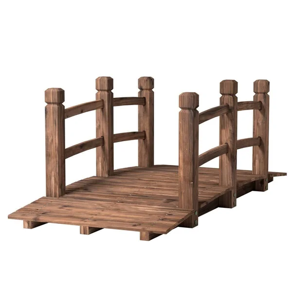 Costway 5& Wooden Bridge Stained Finish Decorative Solid Wood Garden Pond Arch Walkway