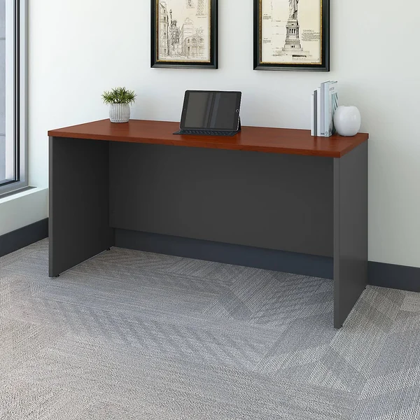 Bush Business Furniture Components Credenza Desk 60x22W x 24x22D, Hansen Cherry/Graphite Gray, Standard Delivery