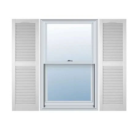12 in. W x 64 in. H Builders Edge, Standard Cathedral Top Center Mullion, Open Louver Shutters, Includes Matching Installation S