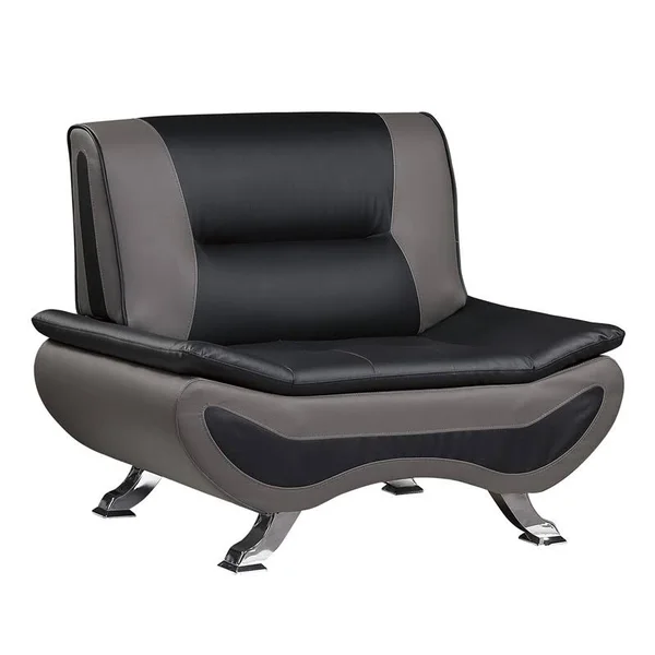 Pemberly Row Faux Leather Accent Chair in Black and Gray