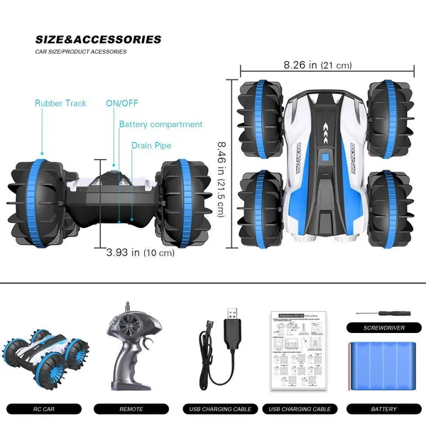 Remote Control Car Boat Truck 4WD 6CH 2.4GHz Land Water 2 in 1 RC Toy Car Multifunction Waterproof Stunt 1:16 Remote Vehicle wit