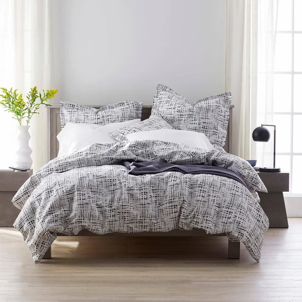 Grasscloth 200-Thread Count Cotton Percale Duvet Cover, Full, Black/White, The Company Store