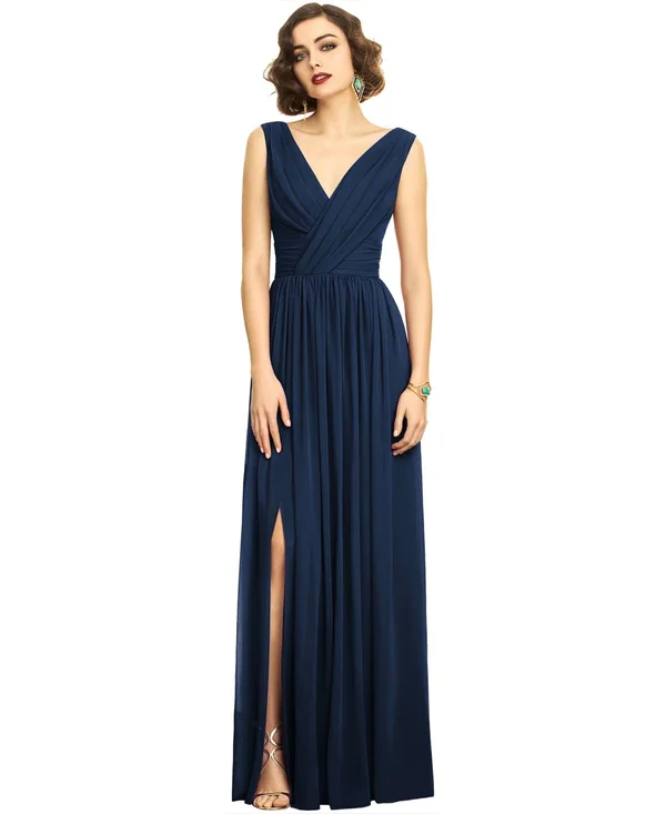 Dessy Collection Shirred Chiffon Gown - Midnight Blue