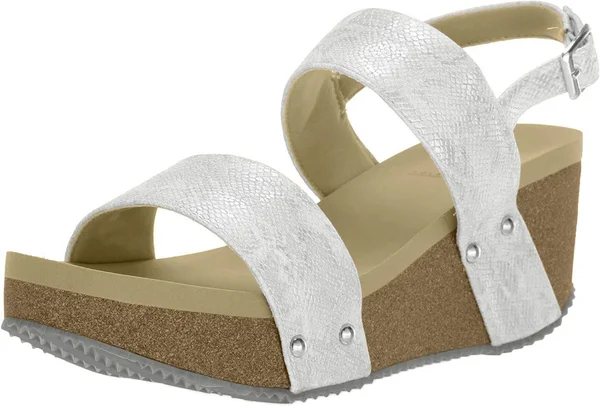 Volatile Summer Love Womens Faux Leather Snake Embossed Wedge Sandals - White