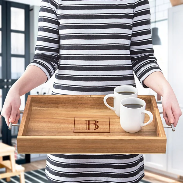 Cathy&s Concepts Personalized Acacia Tray with Metal Handles - Q