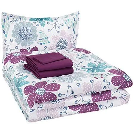 Basics Easy Care Super Soft Microfiber Kid's Bed-in-a-Bag Bedding Set - Twin - Purple Flowers