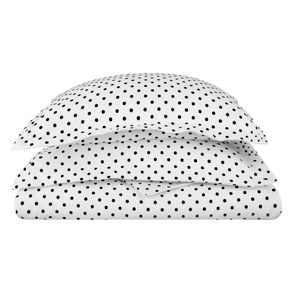 Superior Polka Dot 600-Thread-Count Duvet Cover Set - Cotton Rich, Full/Queen, White
