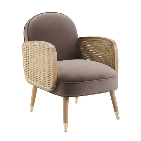 Art-Leon Woven Rattan Armrest Velvet Upholstery Accent Chair