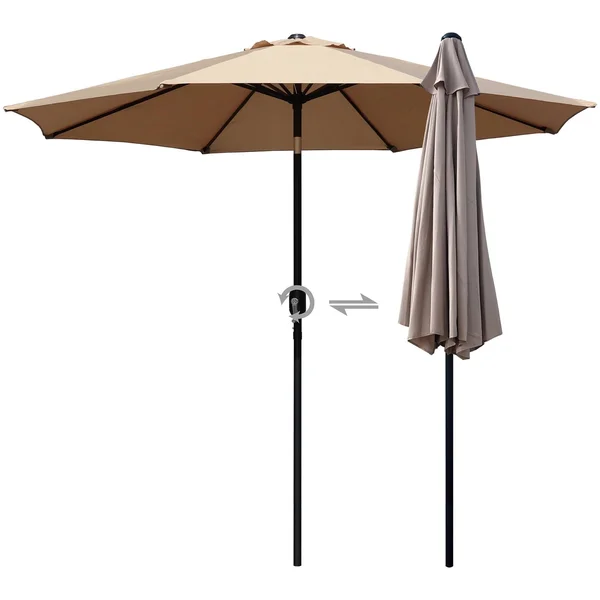 Davee Furniture 9ft Round Outdoor Market Patio Umbrella with Tilt, Easy Crank Lift, Tan Color
