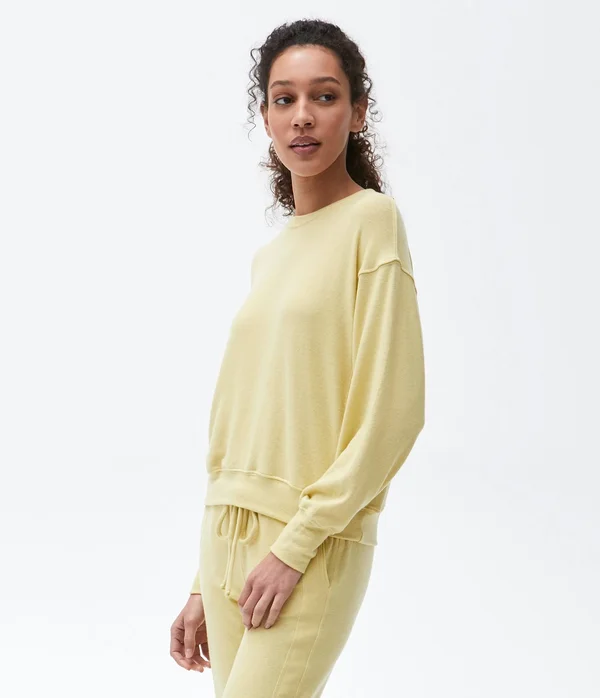 Michael Stars Women's Gigi Crew Neck Top Pullover in Yellow - Size Large
