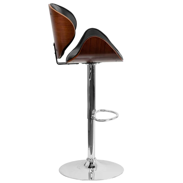 Emma and Oliver Walnut Bentwood Adjustable Height Barstool with Curved Back