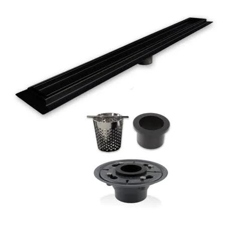 Serenedrains Linear Drain Complete Installation Kit: Matte Black Tile Insert Linear Drain - 2 inch ABS Shower Drain Base, Hair Tr