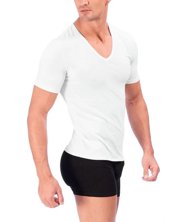 Rounderbum Deep V-Neck T-Shirt 2Pack - Men's Shapewear White, Small