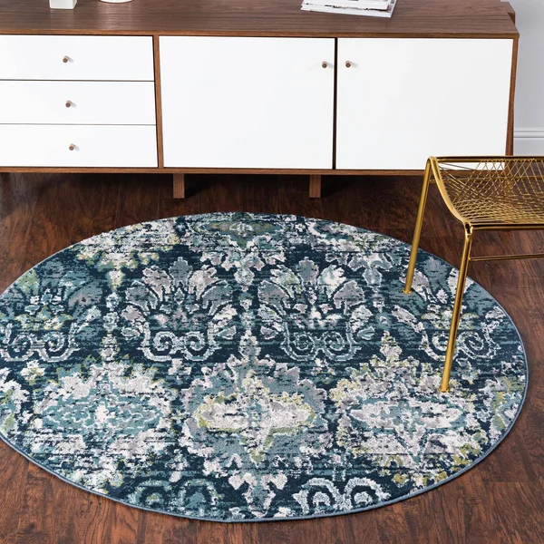 Unique Loom Brewton Sumter Area Rug (5& 0 x 5& 0 Round - Navy Blue)