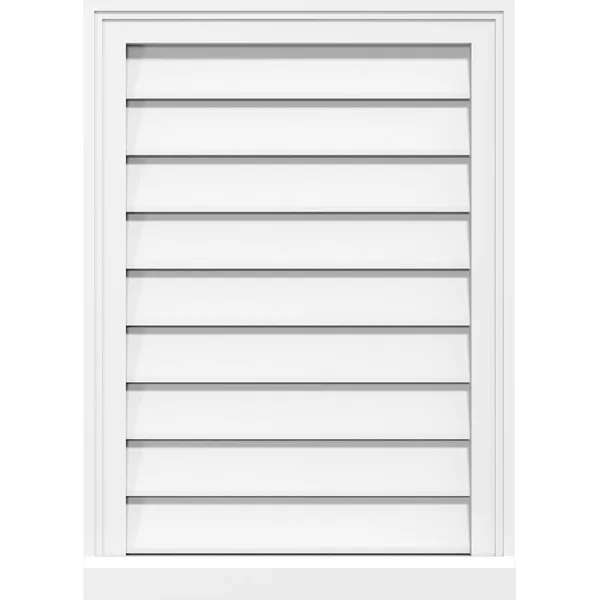 Ekena Millwork GVPVE32X2603SF 32x22W x 26x22H Vertical Surface Mount PVC Gable Vent: Functional - w/ 2x22W x 2x22P Brickmould Sil