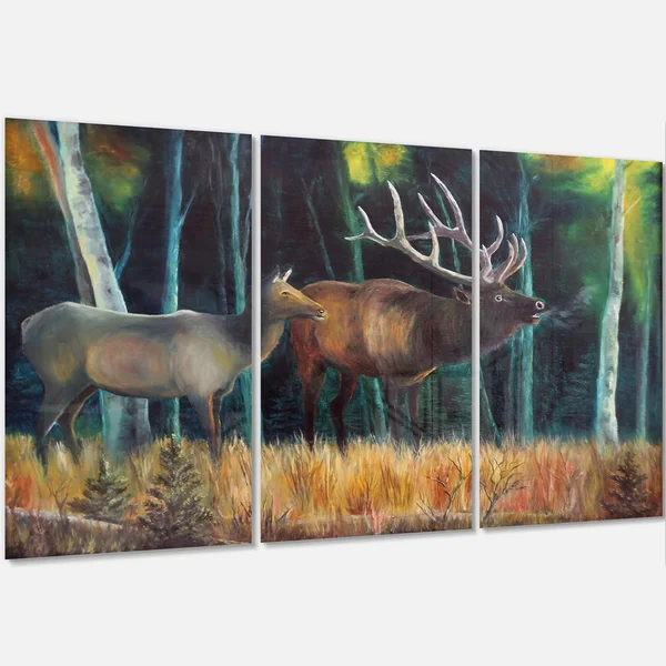 Designart 'Wandering Deer in Forest' Animal Metal Wall Art - 40 in. Wide x 30 in. High - 1 Panel