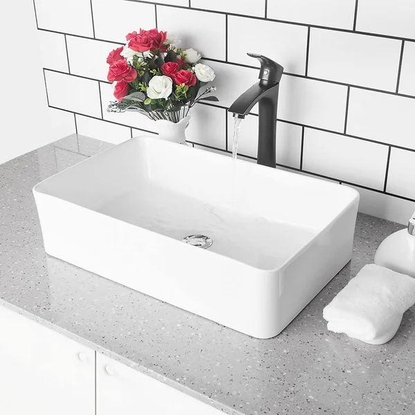 White Ceramic Rectangular Vessel Bathroom Sink GMPF2114