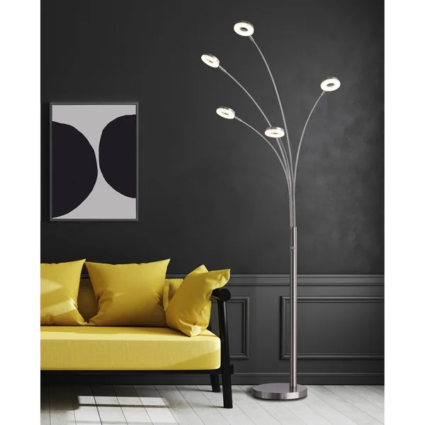 Super Bright LED 5-Arched Floor Lamp with Dimmer - 73x22H, Satin Nickel - 73