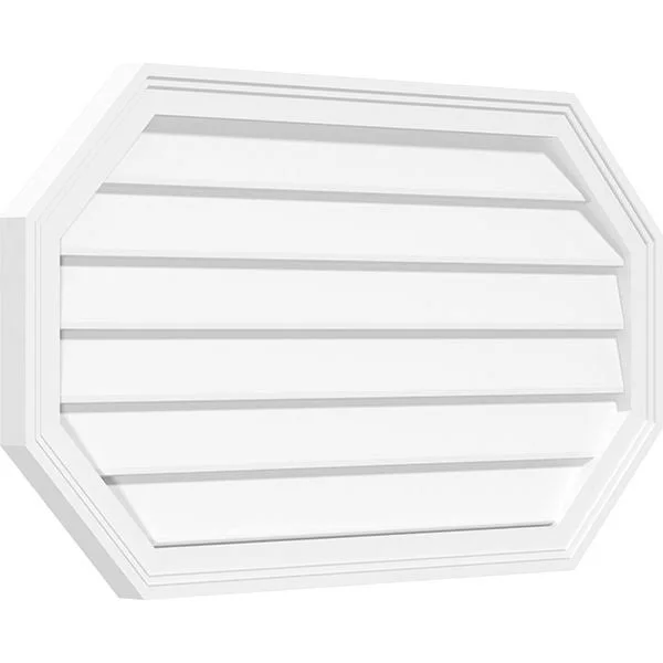 Ekena Millwork GVPOH24X1202SN 24x22W x 12x22H Horizontal Elongated Octagon Surface Mount PVC Gable Vent: Non-Functional, 2x22W x