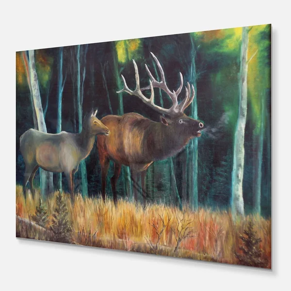Designart 'Wandering Deer in Forest' Animal Metal Wall Art - 40 in. Wide x 30 in. High - 1 Panel