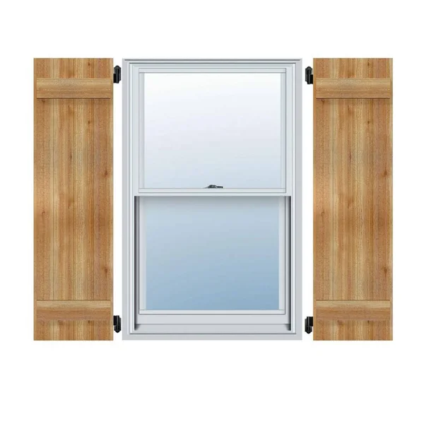 16 7/8x22W x 82x22H TimberCraft Five 3 3/8x22 Boards Joined Board-n-Batten Shutters, Rough Sawn Western Red Cedar (Per Pair)