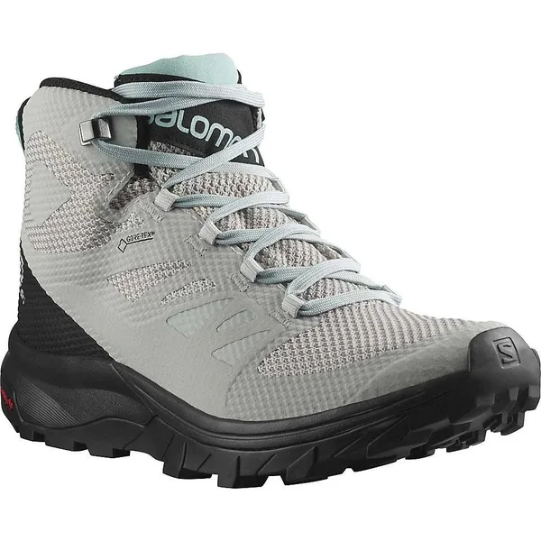 Salomon Women's Outline Mid GTX Shoe - 12 - Lunar Rock, Black, Pastel Turquoise