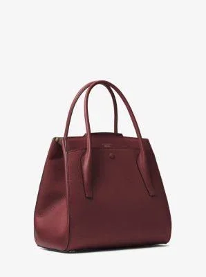 Michael Kors Collection, Bancroft Large Pebbled Calf Leather Satchel, Red, One Size