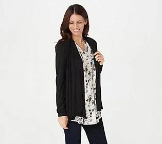 Logo by Lori Goldstein Rayon 230 Draped Front Cardigan, Size Large, Black