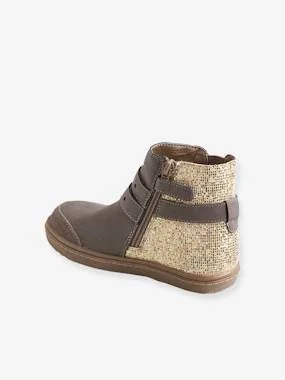 Fancy Glitter Boots with Straps for Girls Brown