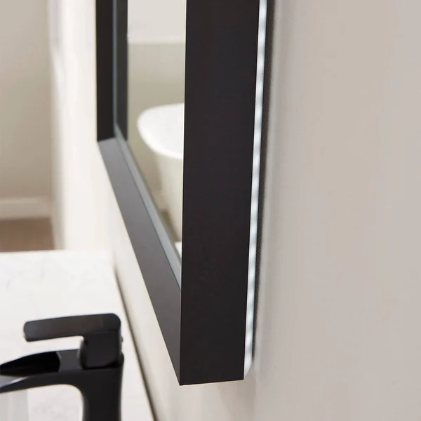 Vinnova Como Rectangle LED Lighted Accent Bathroom/Vanity Wall Mirror, 24x22, Matte Black