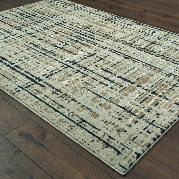 Abstract Etchings Blue/ Tan Area Rug - 9&10x22 x 12&10x22