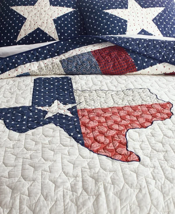 Martha Stewart Collection Texas Patchwork Cotton King Quilt - Created for Macy&s - Blue
