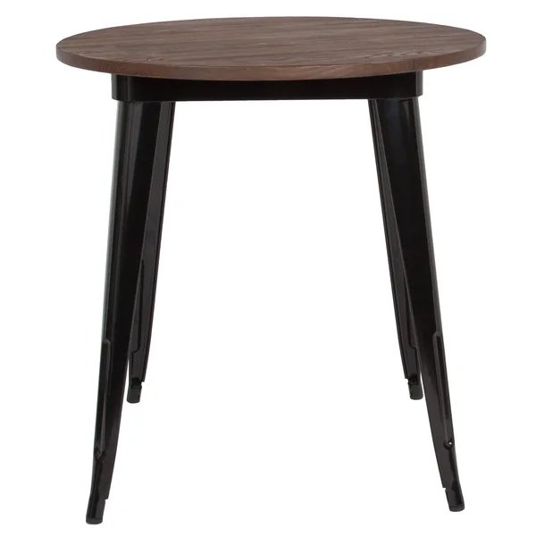 26x22 Round Black Metal Indoor Table with Walnut Rustic Wood Top
