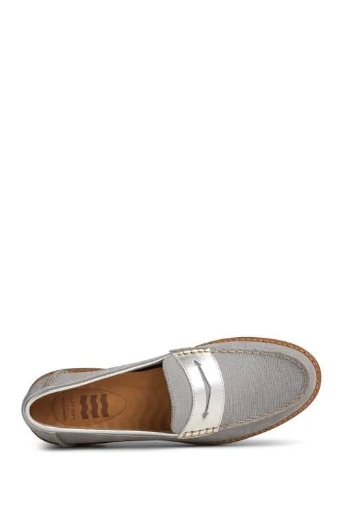 Sperry Seaport Penny Plushwave Saffiano Leather Loafer - Grey
