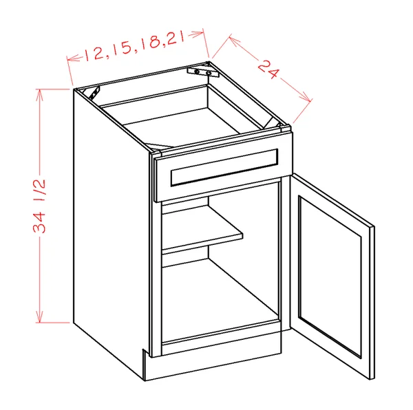Wilora Hawthorne Shaker Dove 21x22 x 34.5x22 x 24x22 1 DOOR, 1 Drawer, 1 Shelf Base Cabinet, High-Density Fiberboard (HDF) SD-B