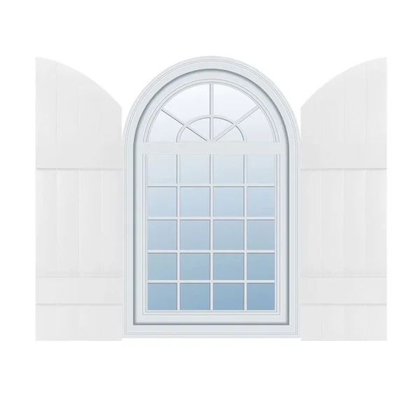 14 inchw x 45 inchh (38 inch Low Side) Lifetime Vinyl - Custom Four Board Joined w/ Archtop (2 Batten), Board-n-Batten Shutters