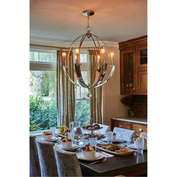 Crystorama 7576-PN Palmer 6 Light Chandelier, Polished Nickel