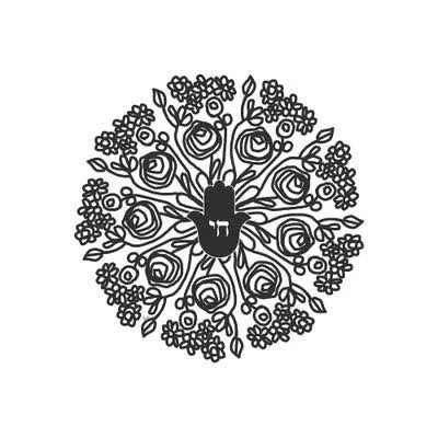 Framed Canvas Art - Hamsa Mandala in Black and Whtie by Linda Woods ( Religion & spirituality > Judaism art)