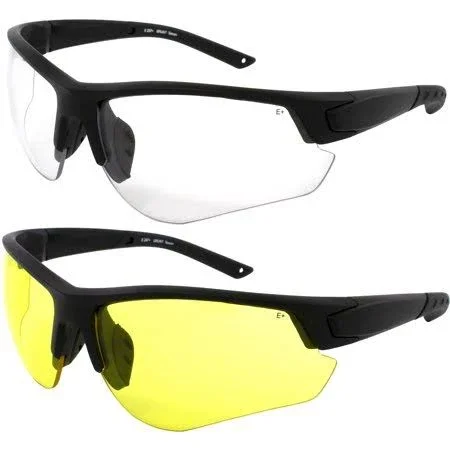 2 Pairs of Epoch Eyewear Grunt Tactical Shooting Range Safety Sunglasses Black Frames with Clear & Yellow Lenses - Size: One