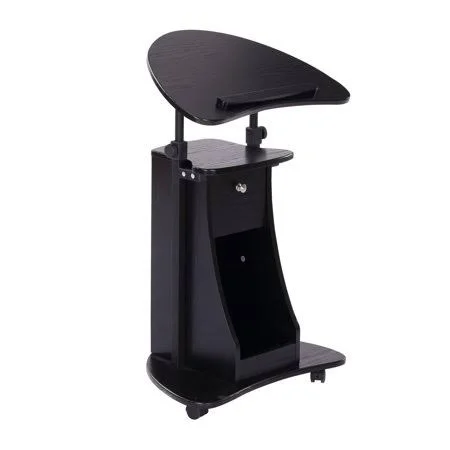 HOMCOM Height Adjustable Laptop Cart Rolling Mobile Podium Desk Stand w/ Swivel Top & Storage - Black, Size: 21.25
