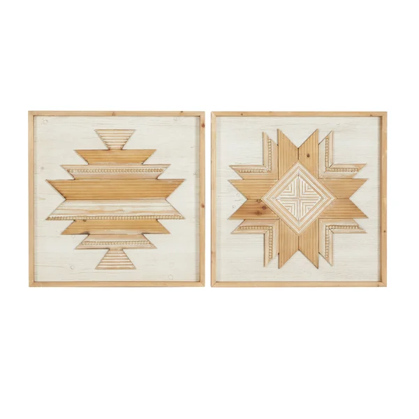 ( Set of 2 ) Multi Colored Wood Rustic Abstract Wall Decor, 24x22 x 24x22 - 61461