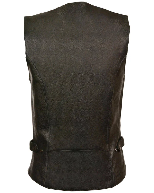 Milwaukee Leather Womens Leather Vest Reflective Tribal Design, Piping, Black